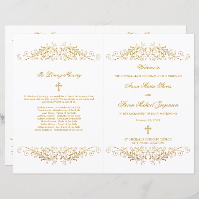 Elegant Gold Flourish Wedding Program (Front/Back)