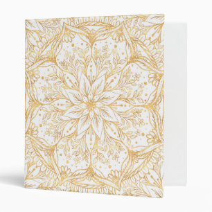 Elegant Gold Flower Mandala White Design 3 Ring Binder