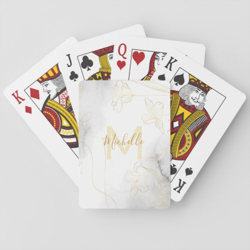 Elegant Gold flower  Monogram Playing Cards