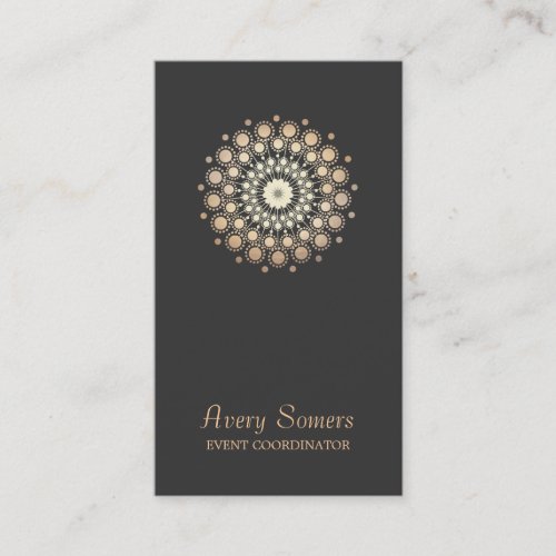 Elegant Gold Flower Motif Event Planner Black Business Cards