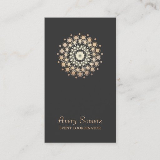 Customizable Elegant Gold Flower Motif Event Planner Black Business Cards