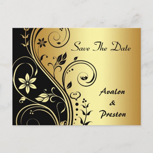 Elegant Gold Flower Scrollwork Save The Date Card