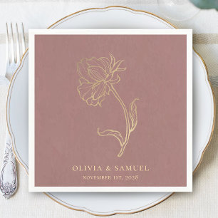 Elegant Gold Flower Typography Dusty Rose Wedding Napkins