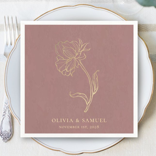 Elegant Gold Flower Typography Dusty Rose Wedding Napkins (Creator Uploaded)
