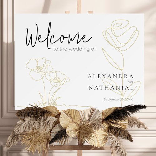 Elegant Gold Flower Wedding Welcome Sign