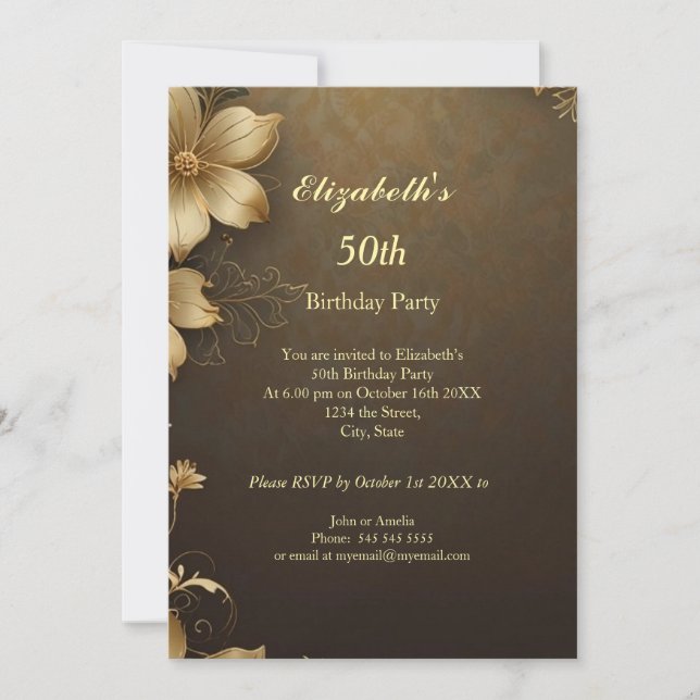 Elegant Gold flowers Birthday Party Modern Invitation (Front)
