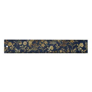 Elegant Gold Flowers Blue Botanical Ruler