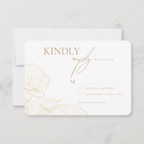 Elegant Gold Flowers Botanical Modern Wedding  RSVP Card