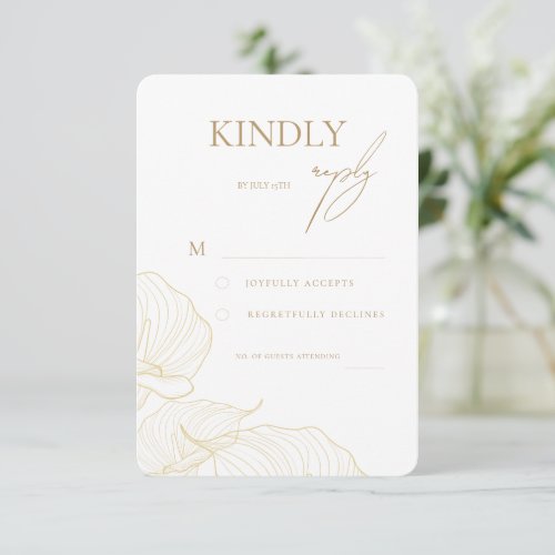 Elegant Gold Flowers Botanical Modern Wedding   RSVP Card