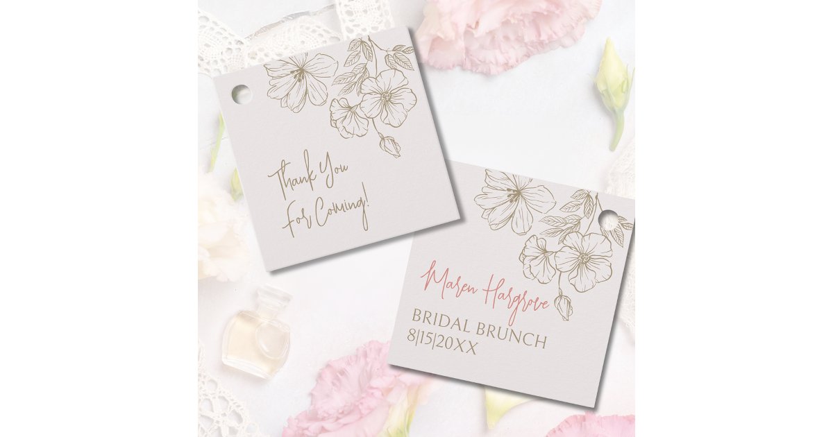 Elegant Gold Flowers Bridal Shower Thank You Favor Tags | Zazzle