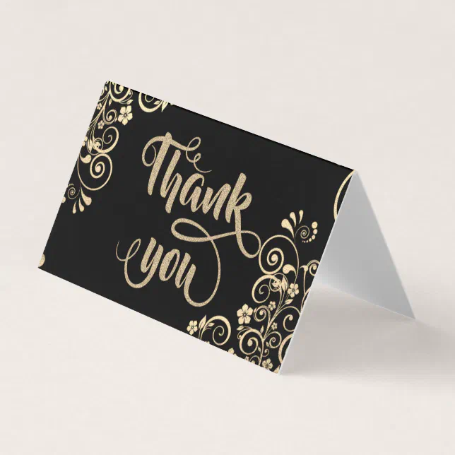 Elegant Gold Flowers Glittery Thank You Card | Zazzle