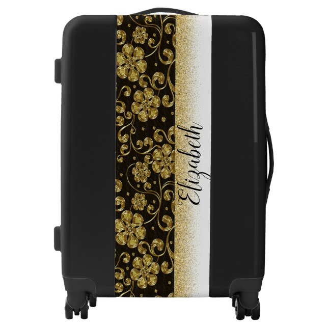 Elegant Gold Flowers,Gold Glitter-Personalized Luggage (Front)