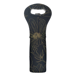 Elegant Gold Flowers outlines Blue gradient design Wine Bag