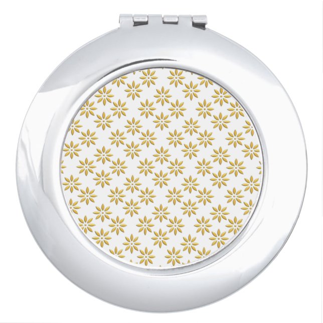 Elegant gold flowers pattern white compact mirror (Front)