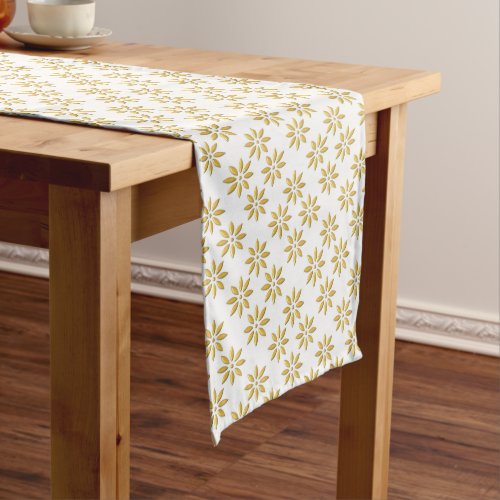 Elegant gold flowers pattern white long table runner