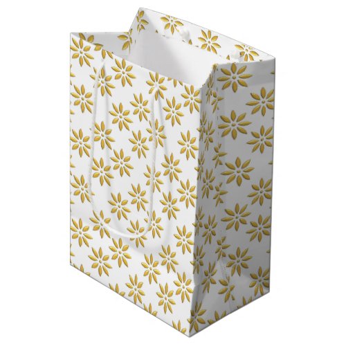 Elegant gold flowers pattern white medium gift bag