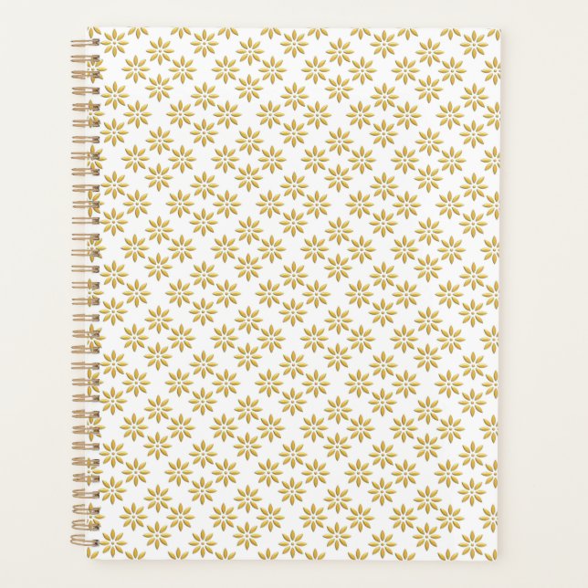 Elegant gold flowers pattern white planner (Front)