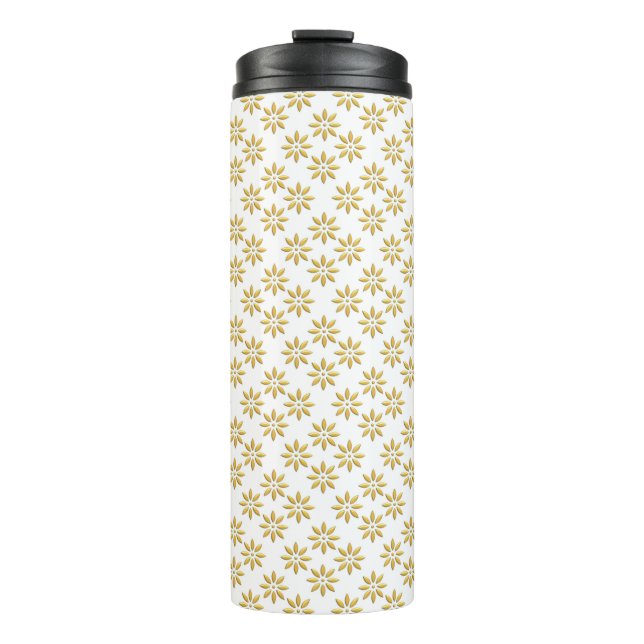 Elegant gold flowers pattern white thermal tumbler (Front)