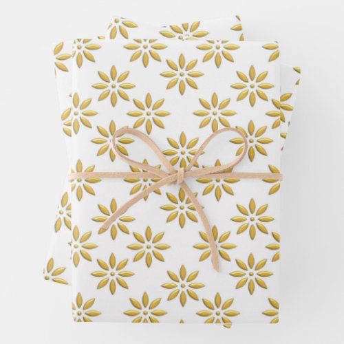 Elegant gold flowers pattern white wrapping paper sheets