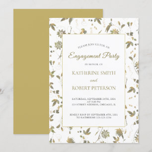Elegant Gold Flowers Vine Engagement Invitation