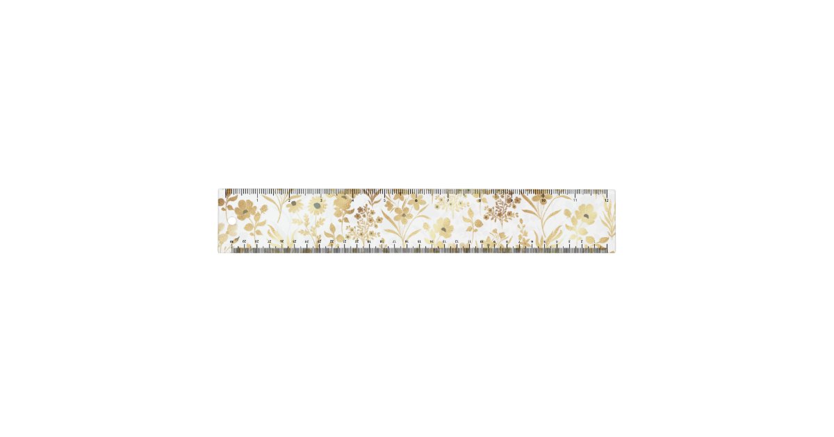 Botanical Ruler Elegant Gold Flowers White Botanical Ruler | Zazzle