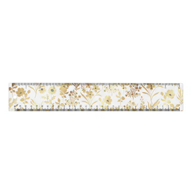 Botanical Ruler Elegant Gold Flowers White Botanical Ruler | Zazzle