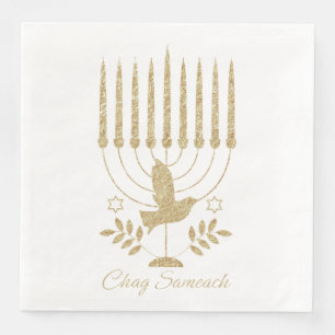 Elegant Gold Flying Dove Menorah Hanukkah Paper Dinner Napkins