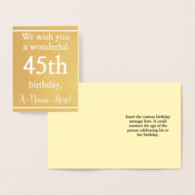 Elegant Gold Foil 45th Birthday Greeting Card (Display)