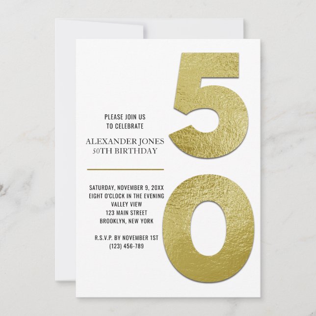 Elegant Gold Foil 50th Birthday Invitation (Front)