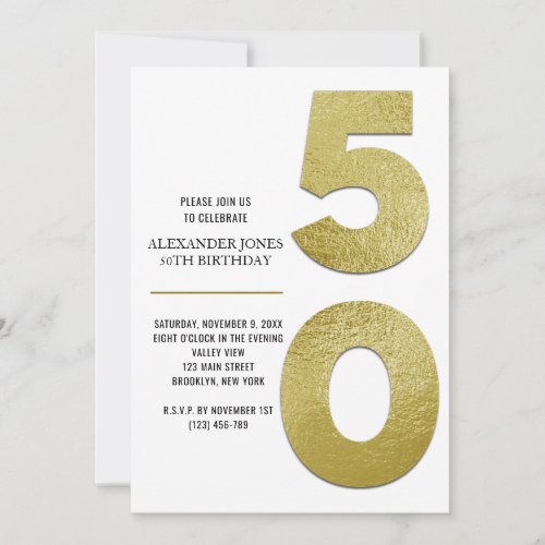 Elegant Gold Foil 50th Birthday Invitation