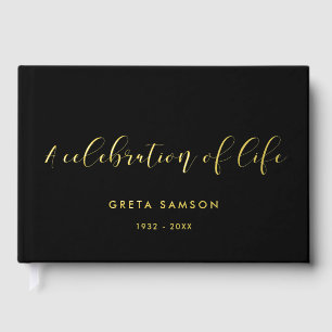 Elegant Gold Foil A celebration of life funeral Guest Book