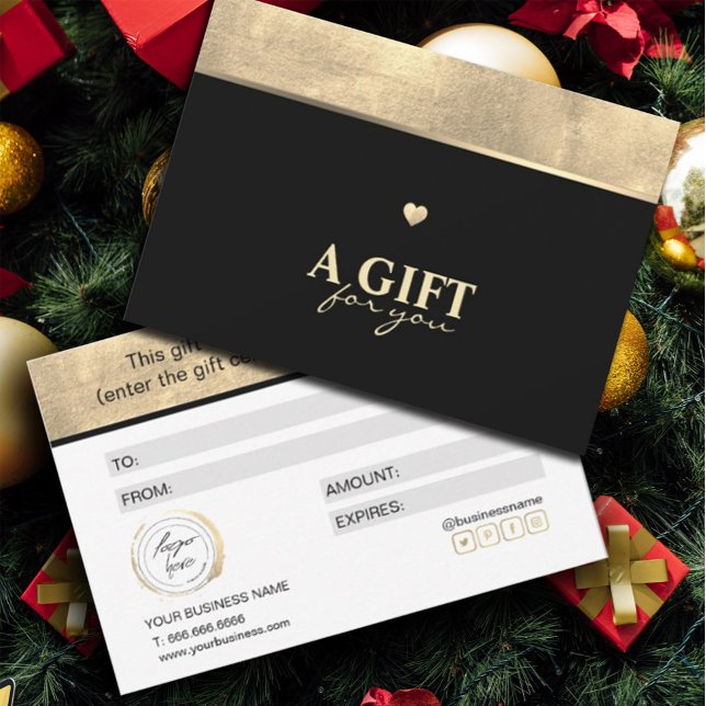  Elegant Gold Foil and Black Gift Certificate (#zazzlemade #giftcertificate #Christmas, #newyear #happynewyear #happyChristmas #sparkles #goldfoil)