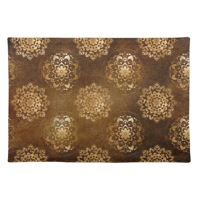 Elegant Gold Foil and Black Indian Mandala Cloth Placemat (Front)