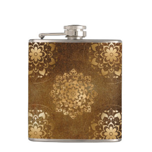 Elegant Gold Foil and Black Indian Mandala Flask