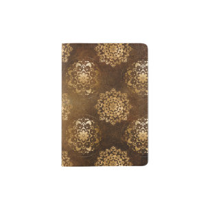 Elegant Gold Foil and Black Indian Mandala Passport Holder