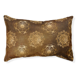 Elegant Gold Foil and Black Indian Mandala Pet Bed
