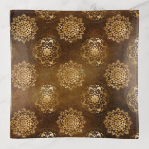 Elegant Gold Foil and Black Indian Mandala Trinket Tray