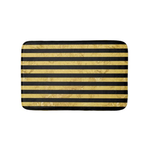 Elegant Gold Foil and Black Stripe Pattern Bath Mat