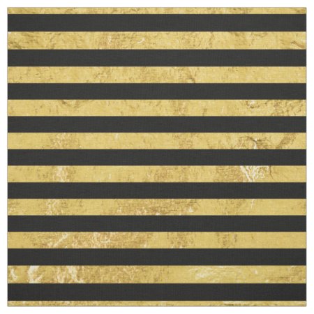 Elegant Gold Foil And Black Stripe Pattern Fabric