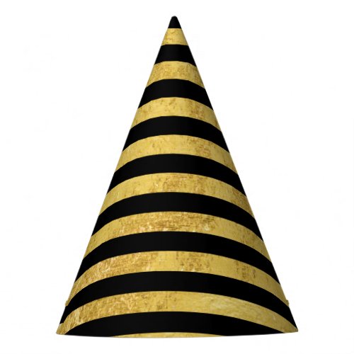 Elegant Gold Foil and Black Stripe Pattern Party Hat