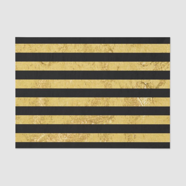 Elegant Gold Foil and Black Stripe Pattern Tissue Paper (Front)