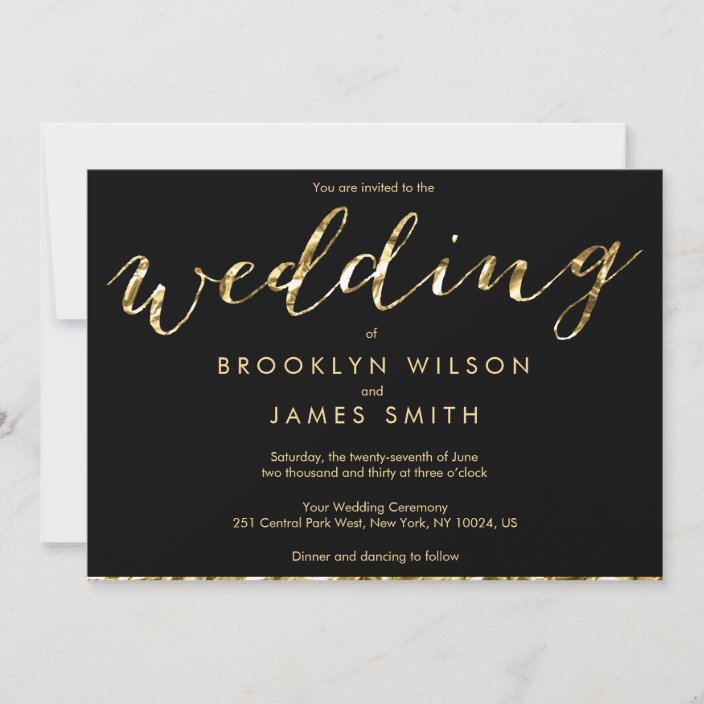 Elegant Gold Foil And Black Wedding Invitations | Zazzle.com