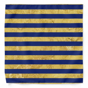 Elegant Gold Foil and Blue Stripe Pattern Bandana
