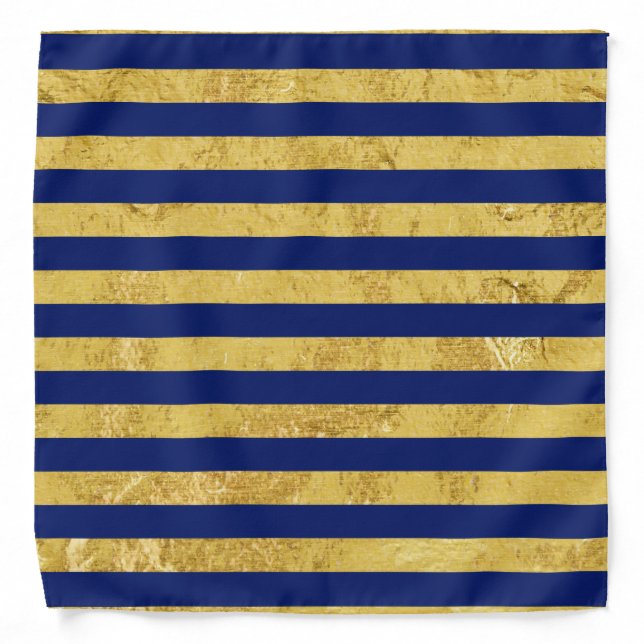 Elegant Gold Foil and Blue Stripe Pattern Bandana (Front)