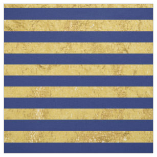 Elegant Gold Foil and Blue Stripe Pattern Fabric