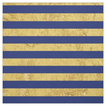 Elegant Gold Foil And Blue Stripe Pattern Fabric by allpattern at Zazzle