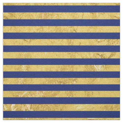 Elegant Gold Foil and Blue Stripe Pattern Fabric