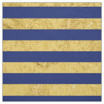 Elegant Gold Foil and Blue Stripe Pattern Fabric