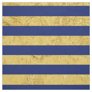 Elegant Gold Foil and Blue Stripe Pattern Fabric