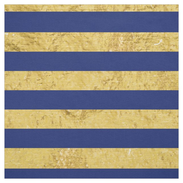 Elegant Gold Foil and Blue Stripe Pattern Fabric (Swatch)